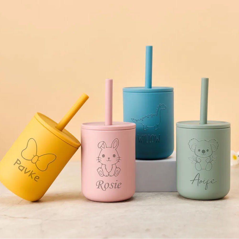Baby Food Jars With Lids - แก้วน้ำหลอดซิลิโคนสำหรับเด็ก สามารถสลักชื่อได้, แก้วน้ำสำหรับเด็กเล็ก ลายน่ารัก, ของขวัญสำหรับงานฉลองก่อนคลอด สำหรับเด็กชายและเด็กหญิง,