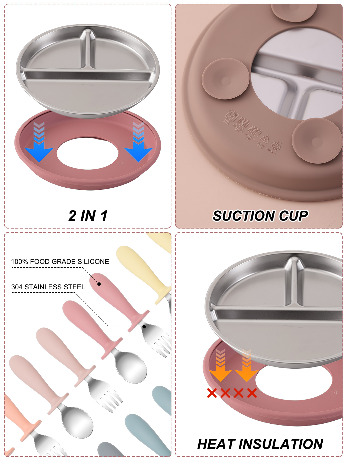 3PCS สแตนเลสสตีลจานชามให้อาหาร - Baby Food Menu บทวิจารณ์และราคา